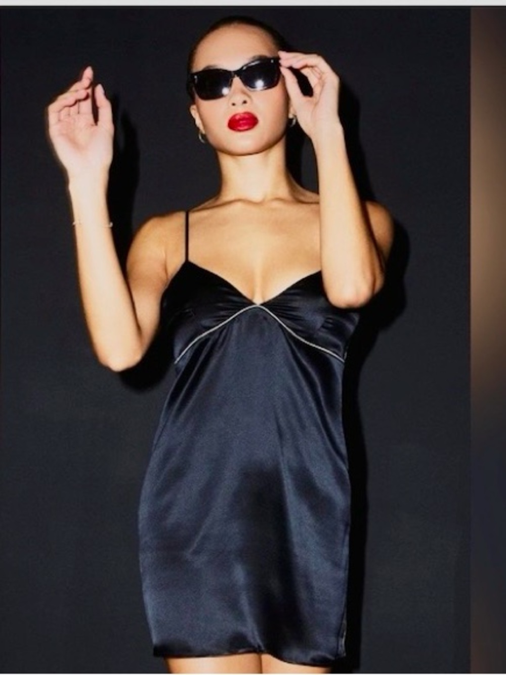 ALO Yoga Black Satin Slip Dress with Thin Straps
